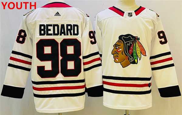 Youth Chicago Blackhawks #98 Connor Bedard White Black Stitched Jersey,We sell and wholesale Youth Chicago Blackhawks #98 Connor Bedard White Black Stitched Jersey on line form chian!